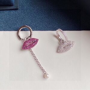 Glamorous Pink and Silver Lip Earrings